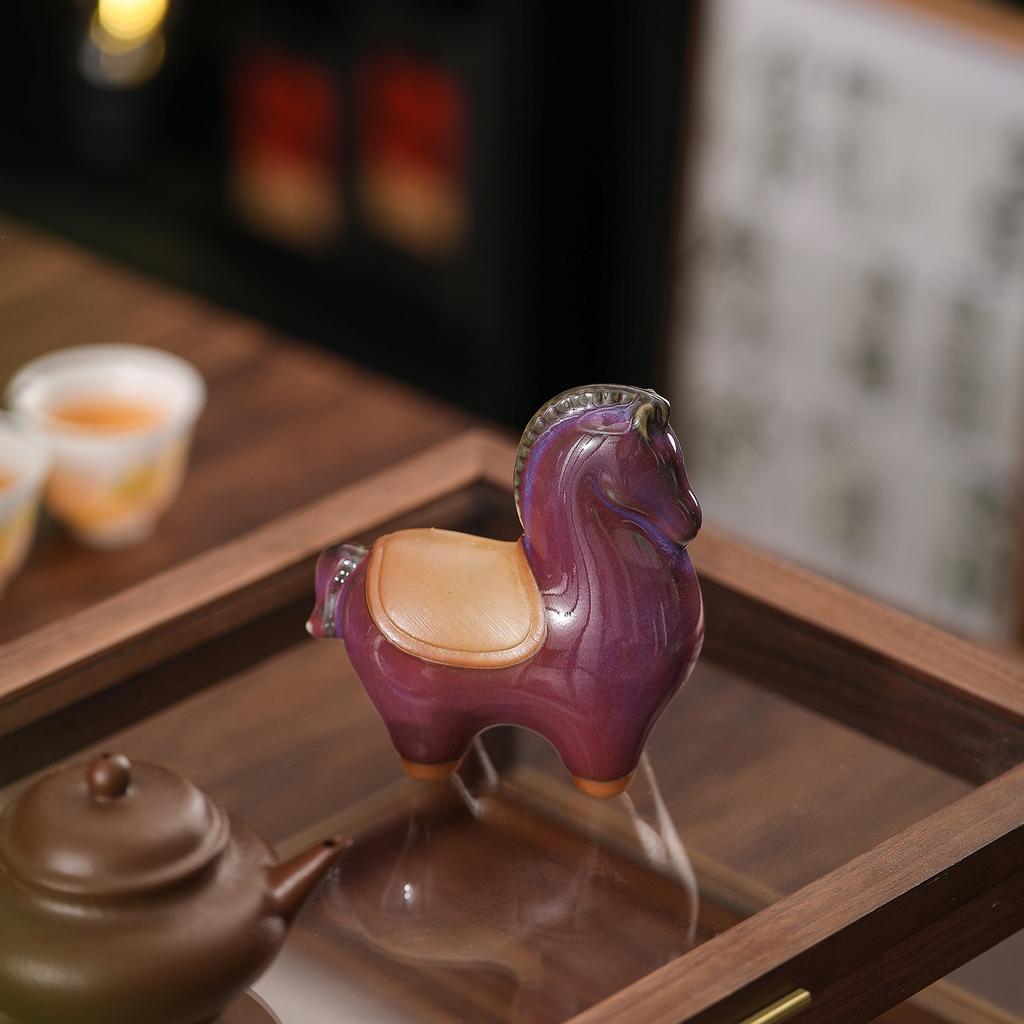 Tang Horse Ceramic Figurine Tea Pet for Living Room Entryway Wine Cabinet Office Desk Tea Table Home Accent Decor Gift
