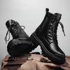 Retro-High-Top-Motorradstiefel für Herren - Martin-Stiefel aus Leder im britischen Stil mit dicker Sohle