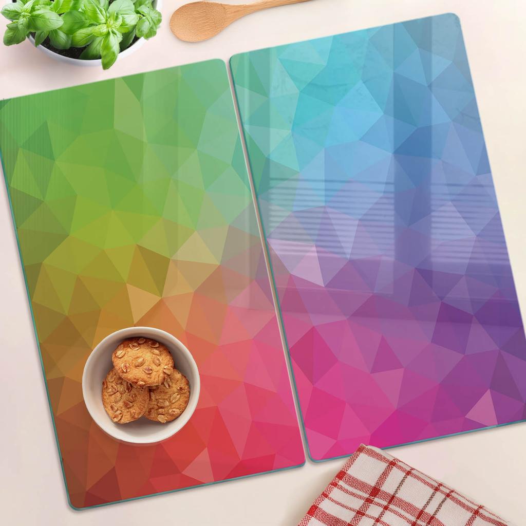 Set of Two Glass Kitchen Boards Geometric Rainbow 2x30x52 Cm