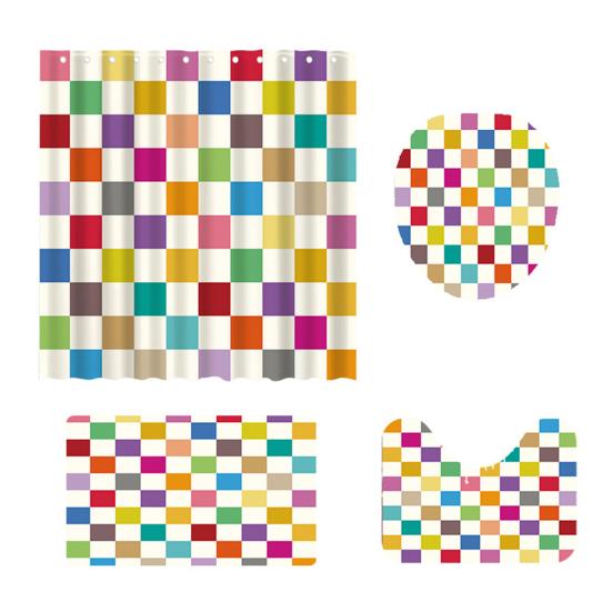 Bathroom Colorful Checkered Shower Curtain Set Waterproof Quick-Drying Mildew-Proof Easy To Install Modern Geometric Shower Curtain