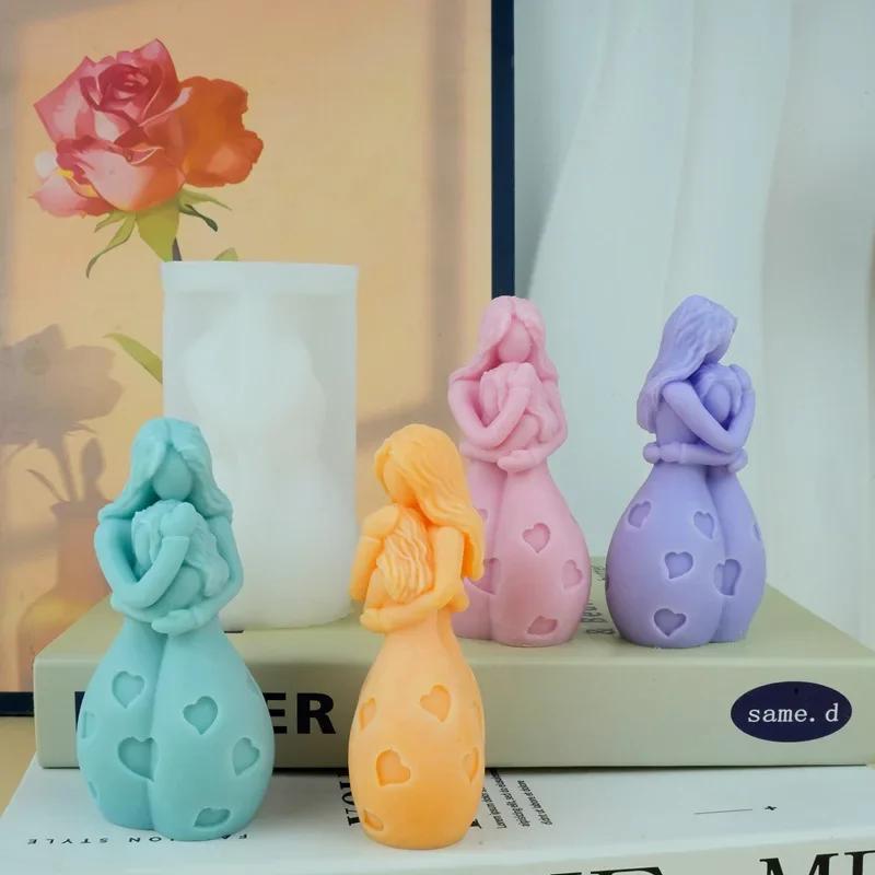 Top Quality 3D Mother Child Embrace Silicone Candle Mold DIY Handmade Soap Gypsum Resin Crafts Cement Mould Thanksgiving Gift
