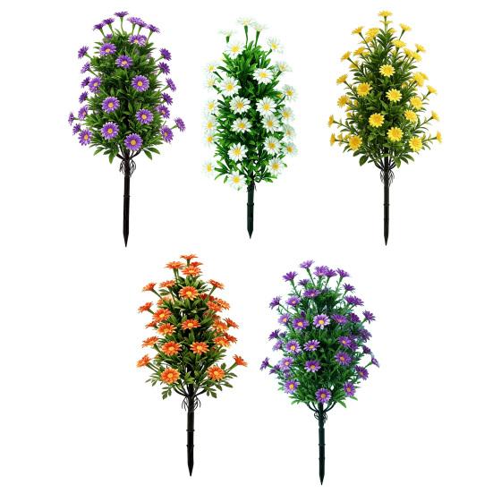 Artificial Flower with Ground Spike Outdoor Faux Wildflower Bushes UV Resistant Fake Topiary Bouquet for Home Garden Yard Patio