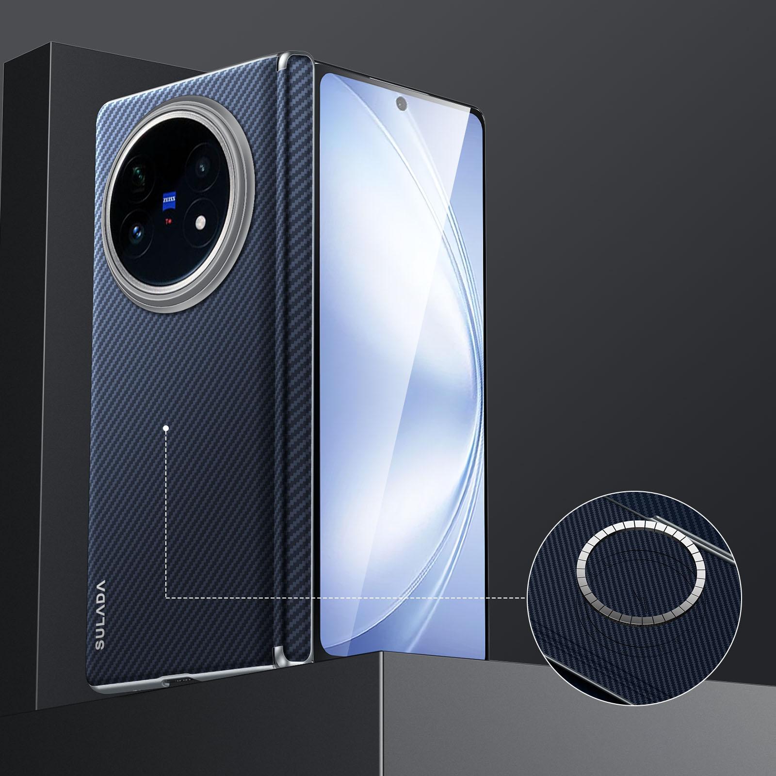 

SULADA For vivo X Fold5 5G Magnetic Case Leather+PC Phone Cover Carbon Fiber Texture Blue