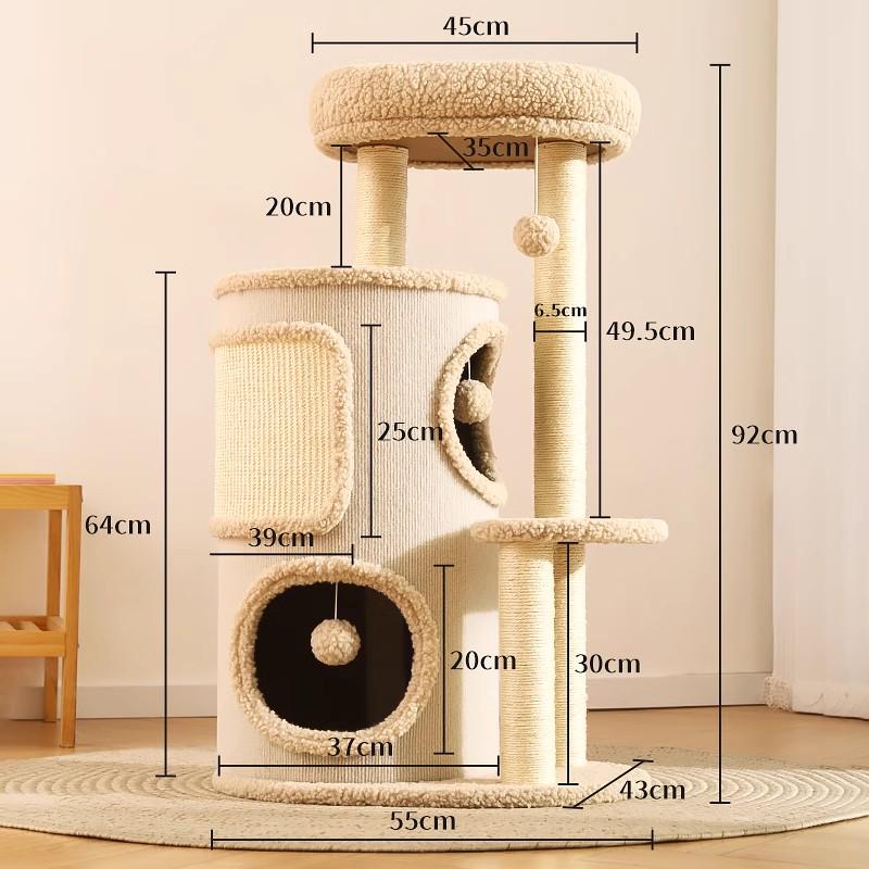 Compact Cat Tree & Bed with Enclosed Two-Layer Design, Scratching Board, Sisal Barrel - All-Season