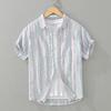 Foreign Trade Surplus Summer New Trendy Color-Blocking Versatile Linen Shirt Men's Casual Short-Sleeve Striped Shirt Top