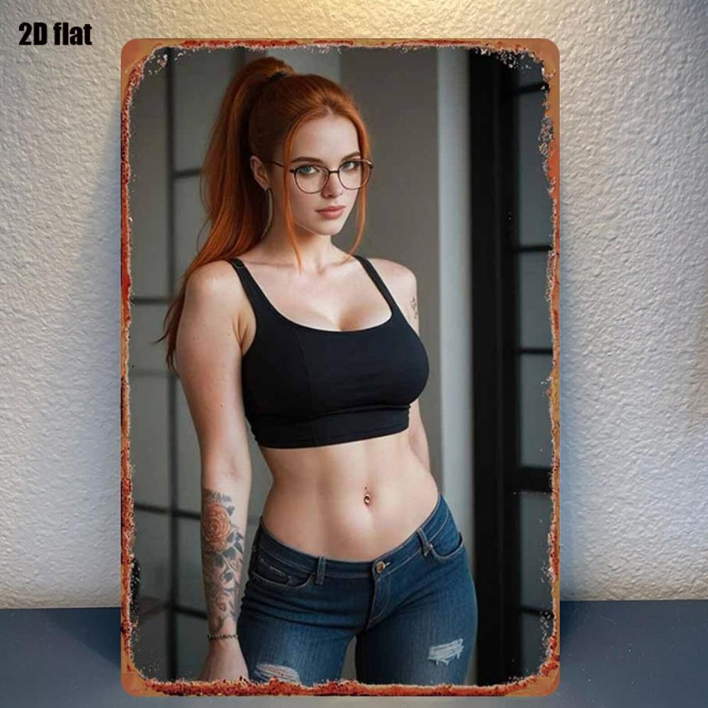 

Vintage Retro Country Metal Name Sign 8x12 Inch, Wall Plaque with Fashion Redhead Woman Poster for Home Decor 20x30cm