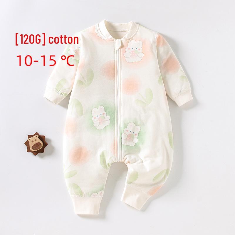 Jesienno-zimowy pikowany bawełniany śpiworek dla niemowląt z zamkiem błyskawicznym i długimi rękawami, konstrukcja zapobiegająca rozkopywaniu, styl z rozdzielonymi nogawkami (120g).