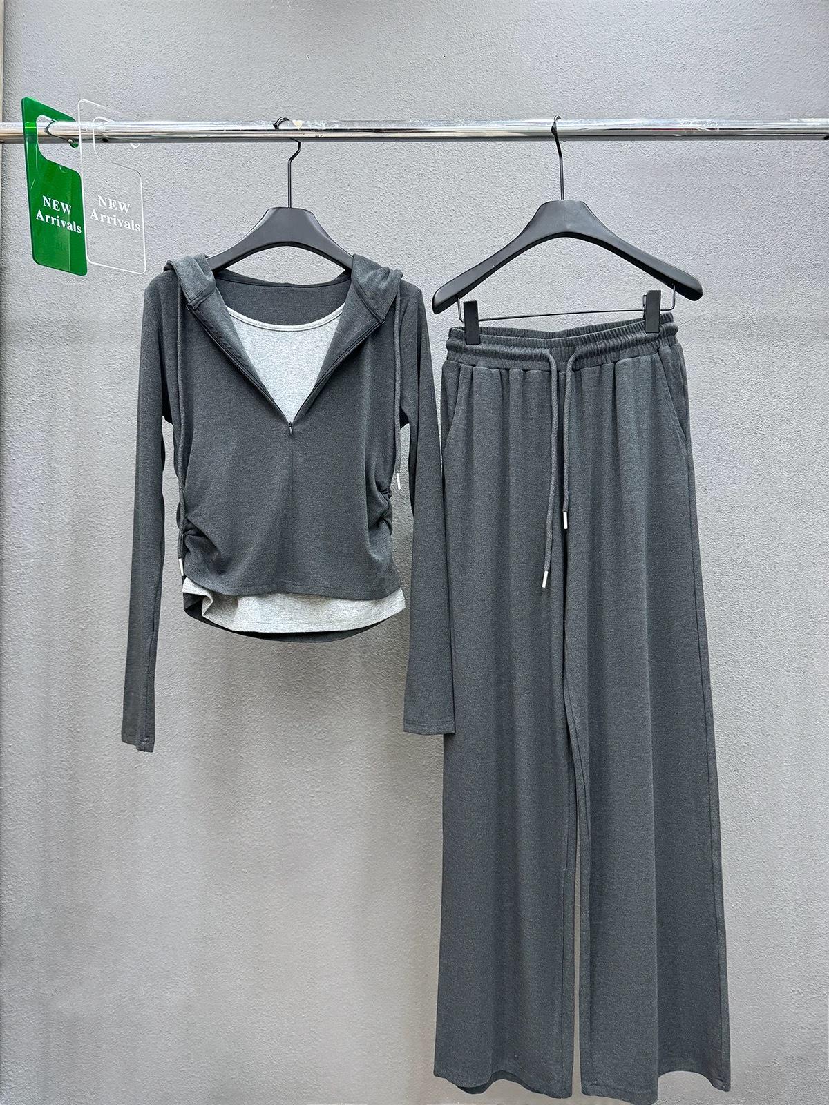 

Бархатистый Высокоэластичный Комплект из Двух Предметов: Утягивающий Худи и Брюки Прямого Кроя XL (Weight 145-160 kg) светло-серый