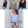 Stylish Deep V-neck Women's Knitted Sweater Blouse Perfect For Daily Wear