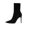 2025 Autumn and Winter New Short Boots Women's High Heel Thin Heel Pointed Black Elastic Thin Boots Versatile Internet Celebrity Medium Single Boots