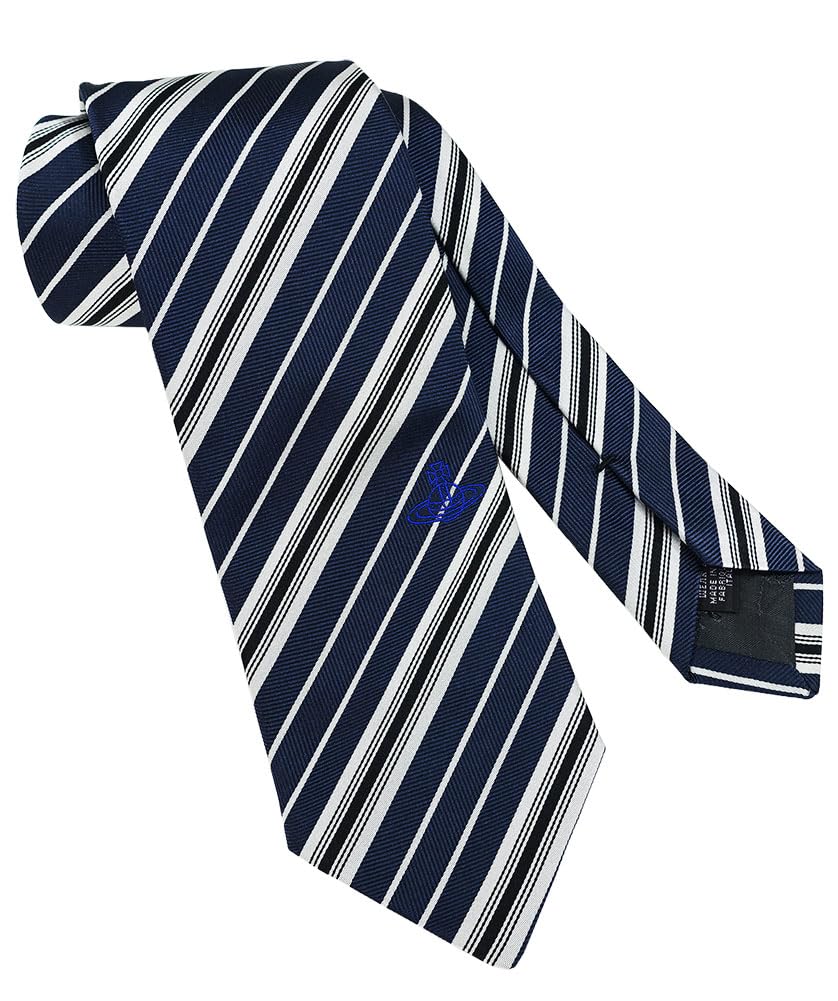 [Vivienne Westwood] Brand Necktie, Vivienne Westwood Necktie (8.5cm width) VW133 NavySilver [Used]