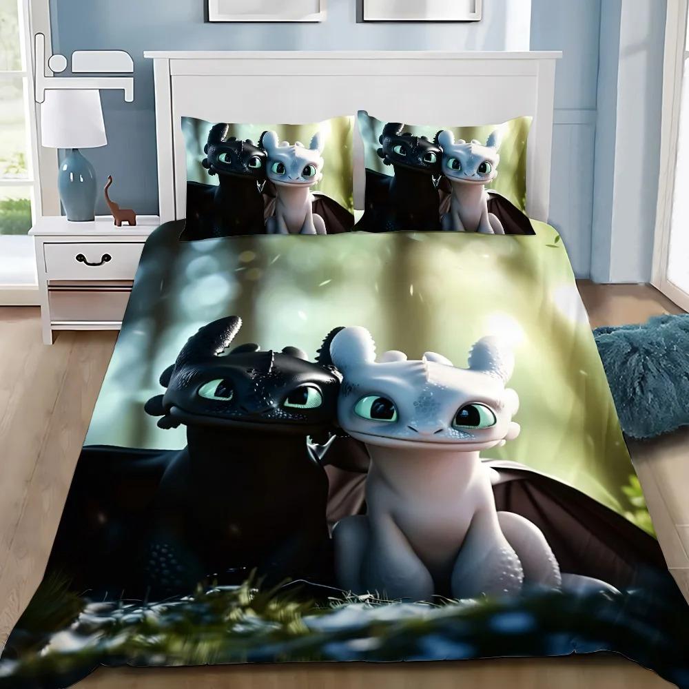 

Duvet Cover Pillowcase Bedding Set Funny T-Toothless Adult Boy Girl Bedroom Decoration Children Gift Single Double Large Size 135x200cm