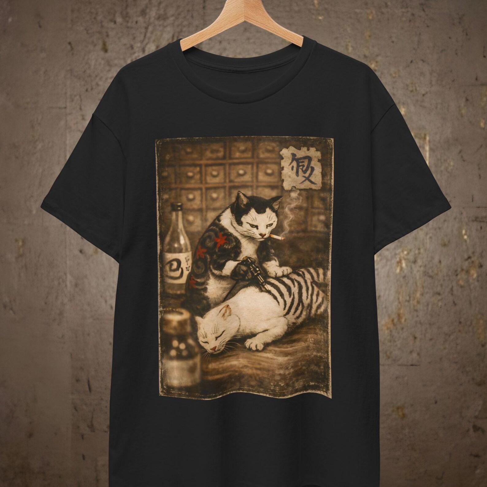 Cat Tattoo Meme T shirt | Ukiyo-e Style Cat Illustration S