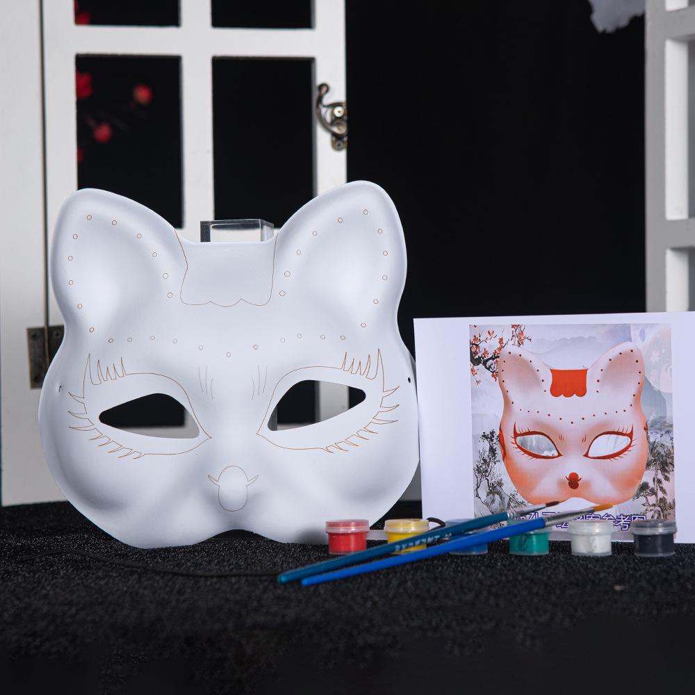 DIY White Peking Opera Fox Mask: Blank Paper Pulp for Kids To Paint