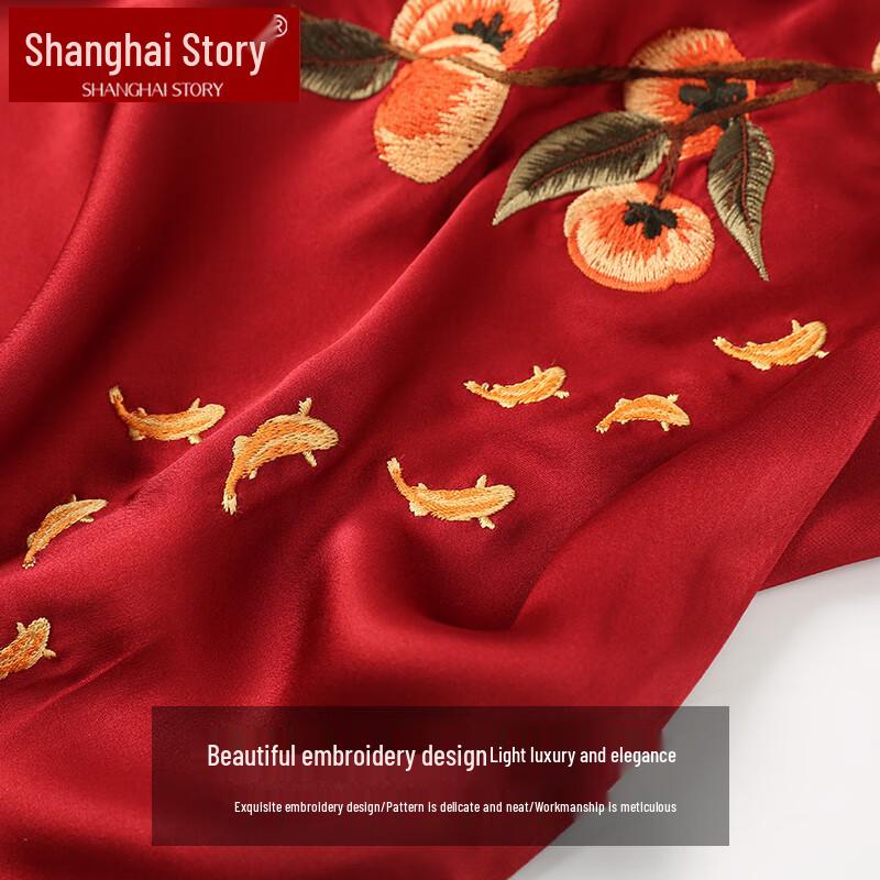 Shanghai Stories 100% Mulberry Silk Embroidered Scarf