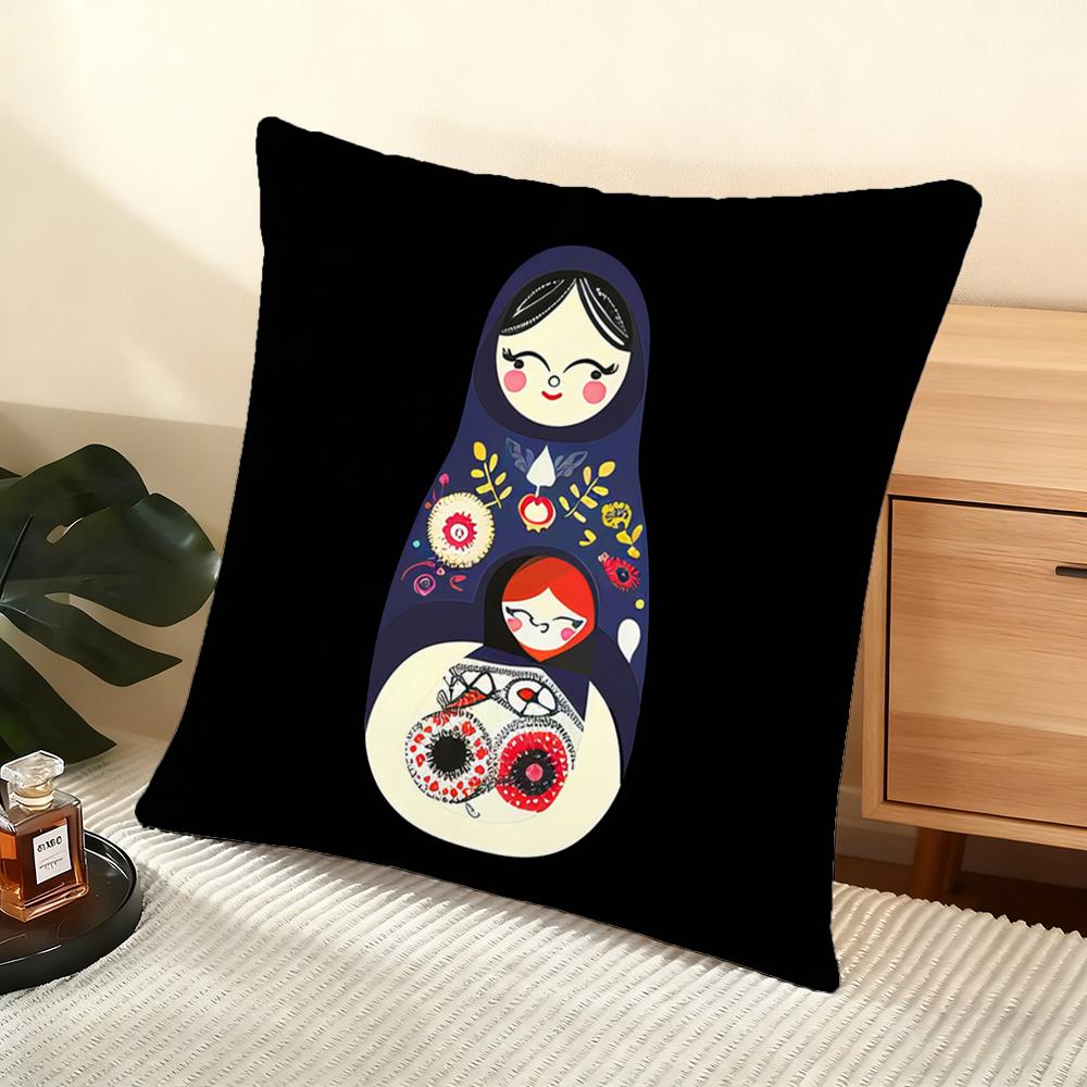 Matryoshka Doll Russia Art Cushion Cover Soft Short Plush Pillow Cover Smooth Cozy Texture Aesthetic Cushion Case Home Decor
