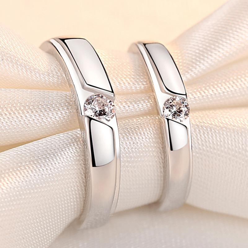 2pcs Couple 925 Sterling Silver Rings Sparkly Zircon for Women and Men Superior Luxury Wedding Jewelry Anniversary Gift