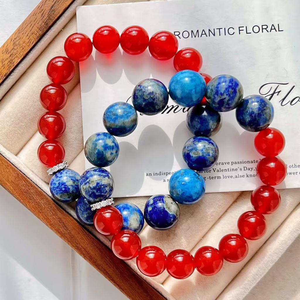 Large Particle Oil Painting 12Mm Natural Lapis Lazuli Chalcedony Agate Bracelet Bracelet