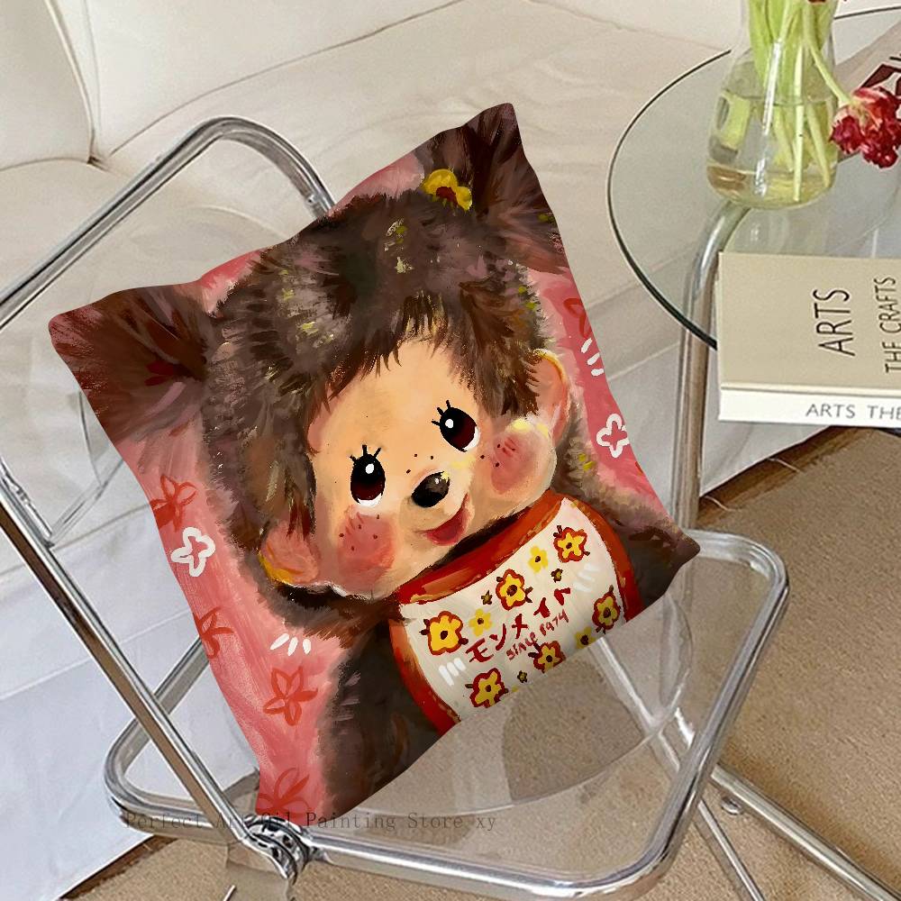 Cartoon Animation M-Monchhichi Pillow Case Fashion Square Pillowcase Bedroom Sofa Room Ins Decoration Leisure Cushion Cover