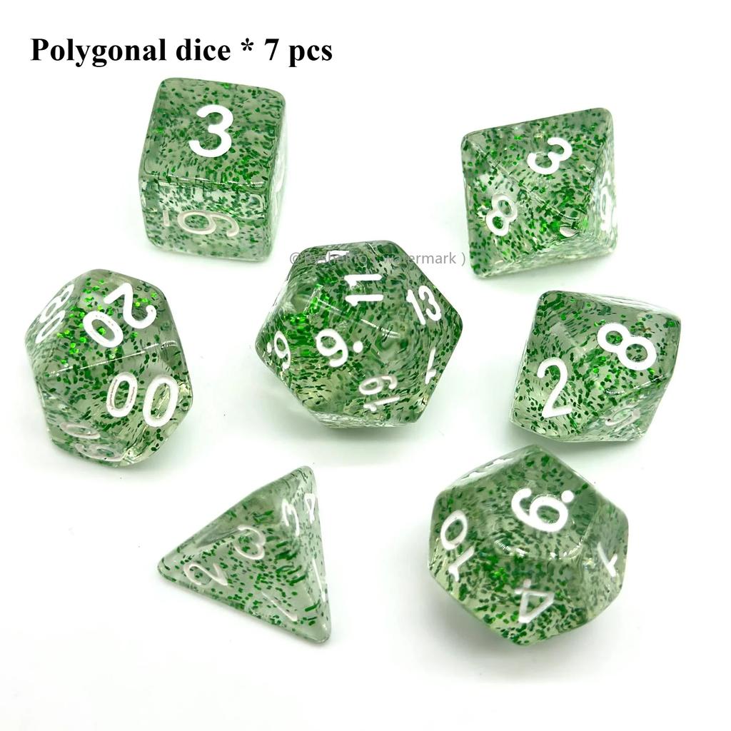 7pcs Transparent Dices Glitte Crystal Dice Set Rounded Polygon Dice for Dungeons and Dragons D&D RPG Role Playing Game Dices