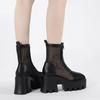 Fashion 2025 New Super High Heel Fashion Net Boots Women Flock Platform Zipper Ankle Boots Spring Summer Thick Heel Round Toe Boots
