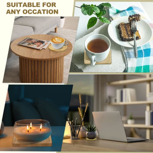 uxcell Wooden Coasters, Pack of 2, Square, 90x90x10mm, Heat Resistant, Non-Slip, for Candle Tray Decoration, Restaurant, Bedroom, Beverage, Coffee, Ba