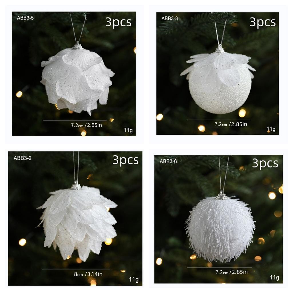 2/3/6/12pcs Decorative Hanging Christmas Ball Pendant Foam White Feather Fantasy Fairy Tale Decoration Christmas PVC Pendant 8cm