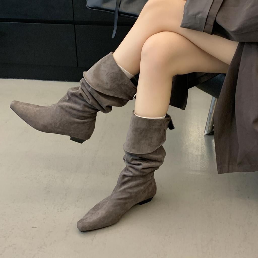Autumn Suede Fashion Boots Women's 2025 New Versatile Retro Slim But Knee High Knight Boots Boots Boots