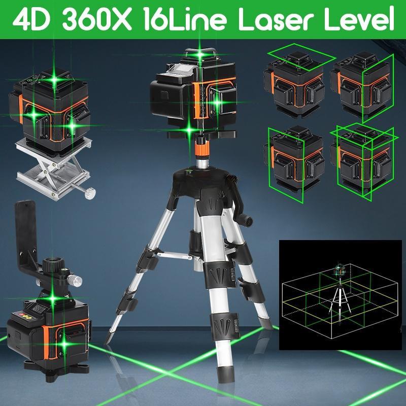 16 Lines 360° Rotary Horizontal Vertical Cross Remote Green Light LED Display Auto Self Leveling 4D Measure Laser Level