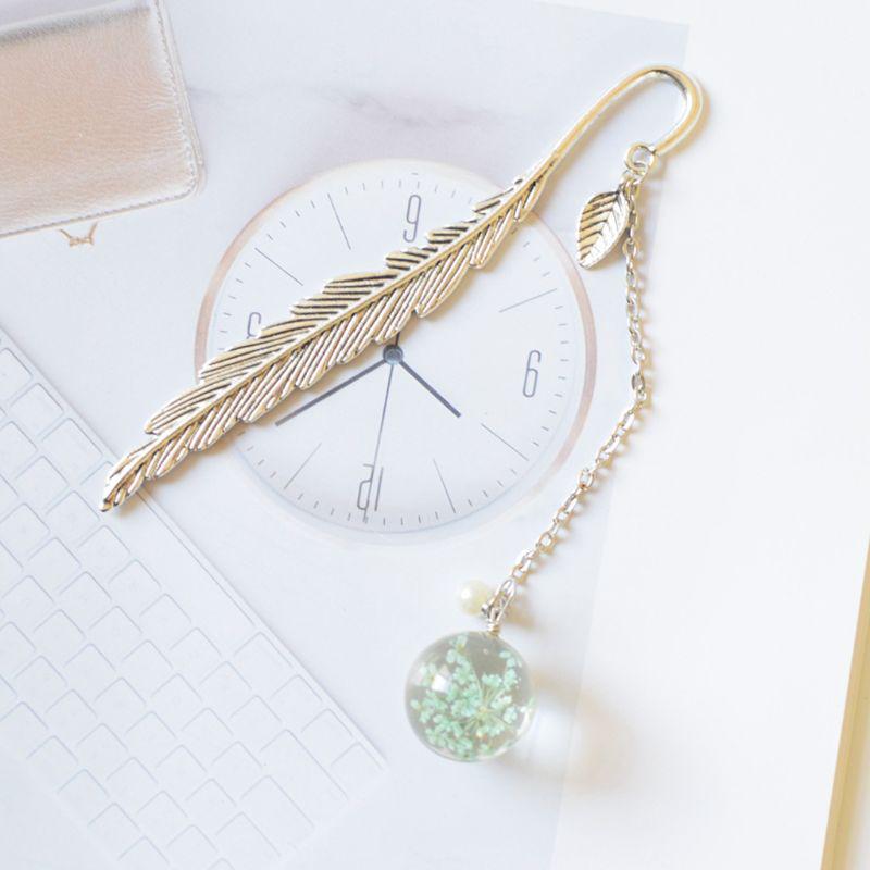 Bookmark Feather Dried Flower Gypsophila Specimen Metal Bookmarks Stationery Gift
