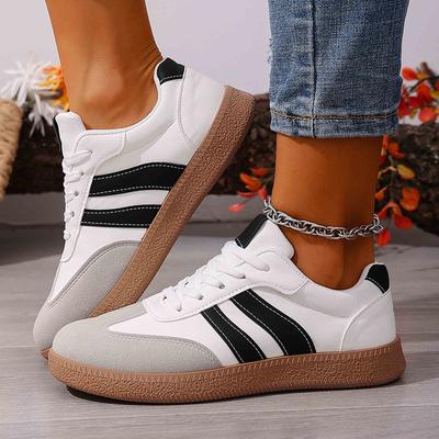 Women's Fashion Wine Red Flat Sneakers Spring White Striped Thick Sole Casual Shoes Woman Light Streetwear Vulcanize Shoes