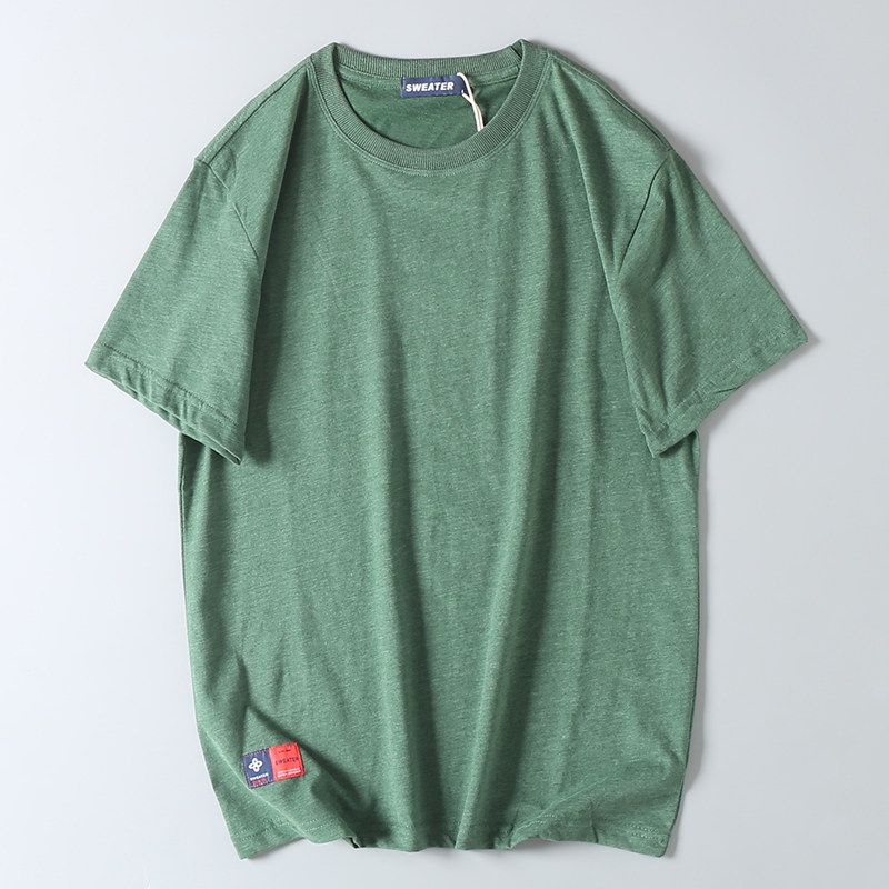 Foreign Trade Export Surplus White T-Shirt for Men, Pure Cotton, Washed, Short-Sleeve, New Style, Solid Color, Round Neck, Summer Top