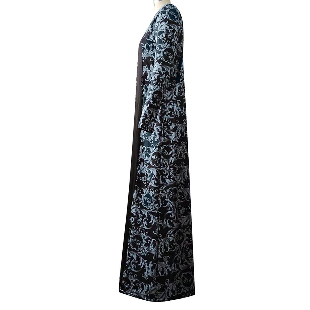 Kvinner Dubai Arabian Floral Print Lang Kjole Muslimsk Kjole Islamsk Lang Kjole