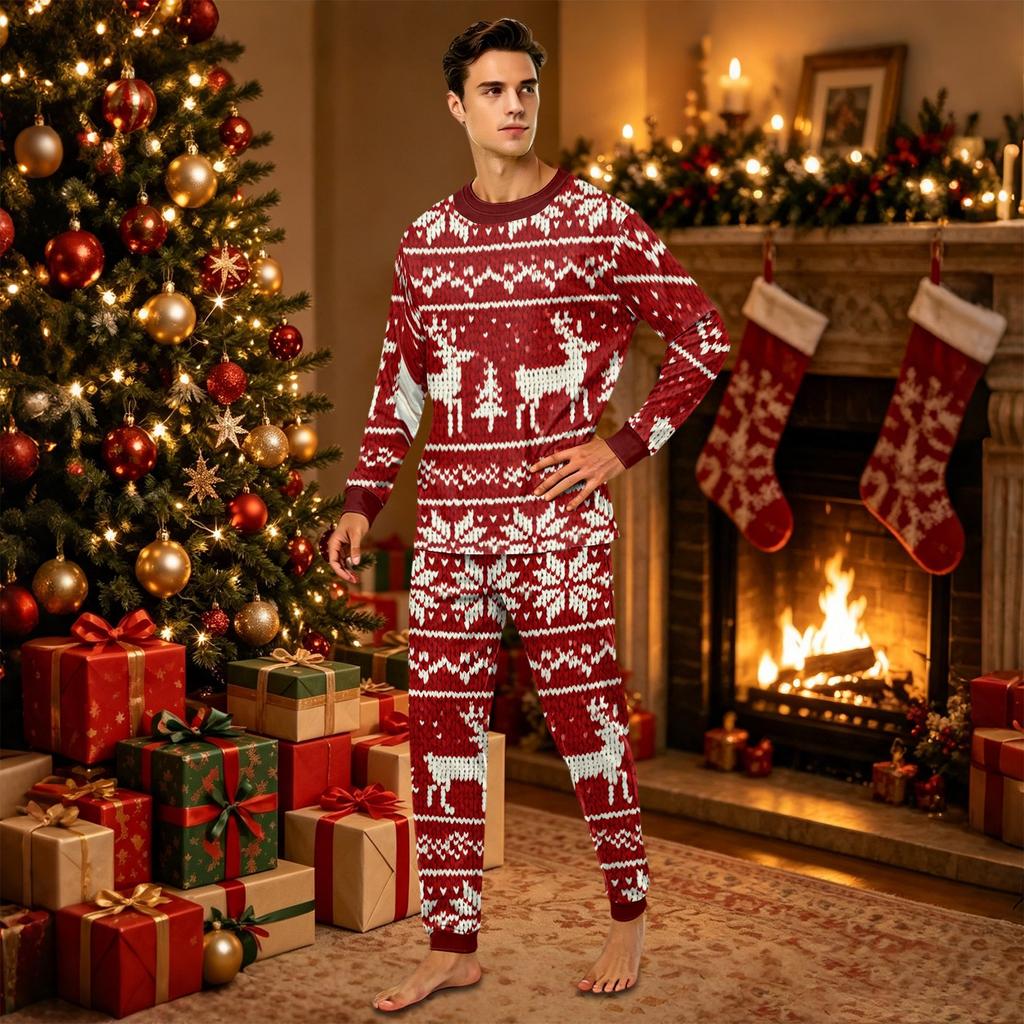 Family Matching Christmas Pajama Set Long Sleeve Top and Pants for Holiday Loungewear