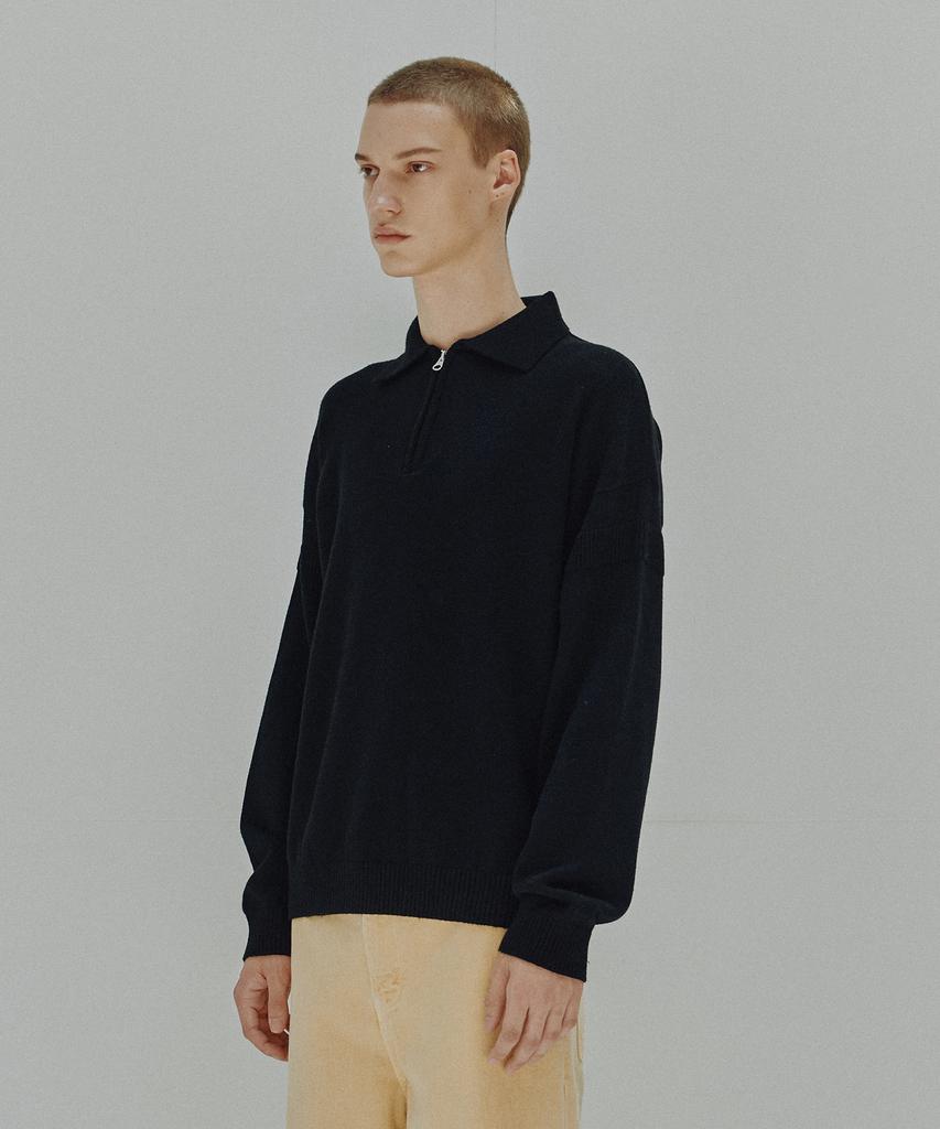 KNITTED Viscose Washable Half Zip Knit Black