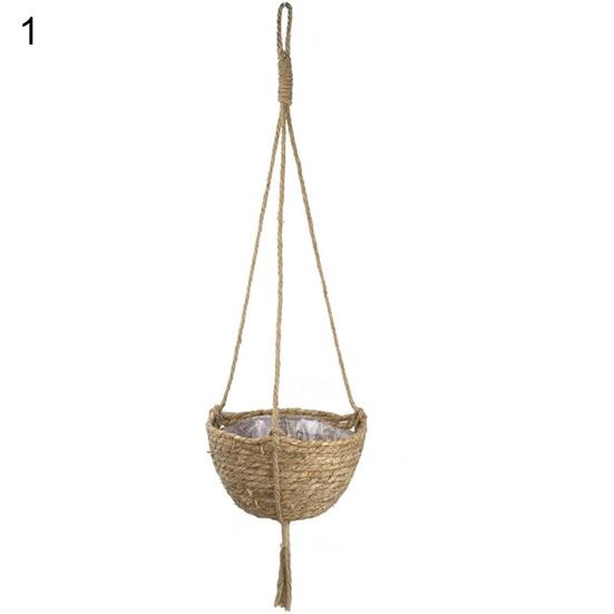 Straw Woven Basket Portable Suspended Wall Hanging Flower Plant Suspension Basket for Balcony