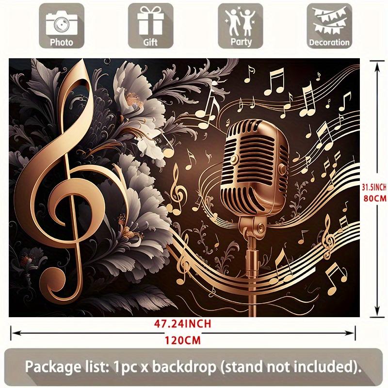 One party banner a dreamy music party backdrop including a microphone and musical note pattern decoration.PMJ