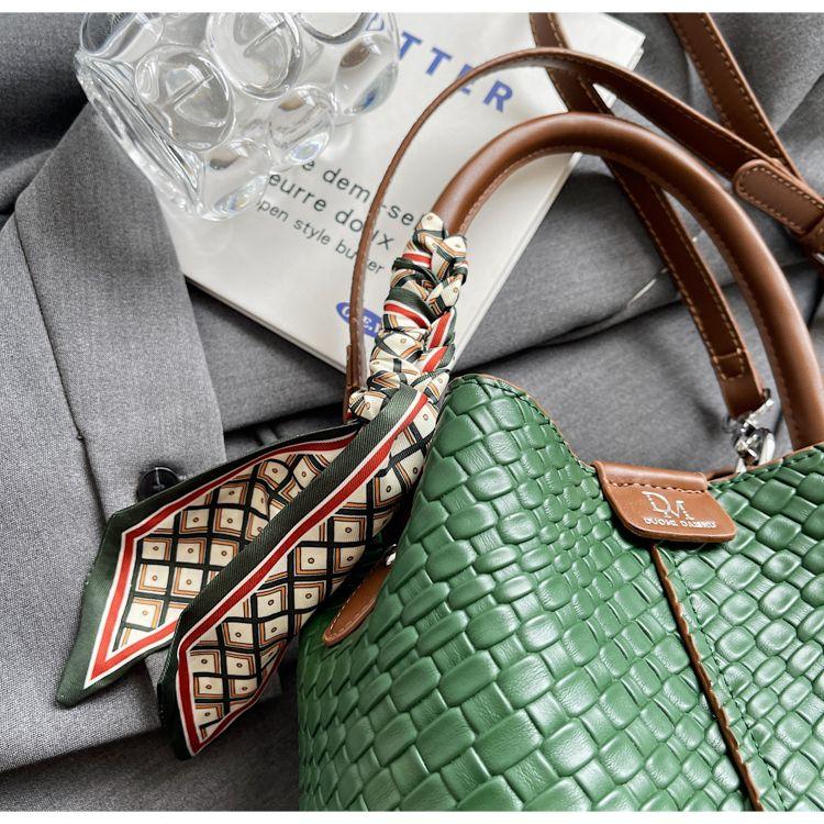 Bucket Bags Women Woven Pattern Handbag Scarves Handheld Messenger Totes Bag