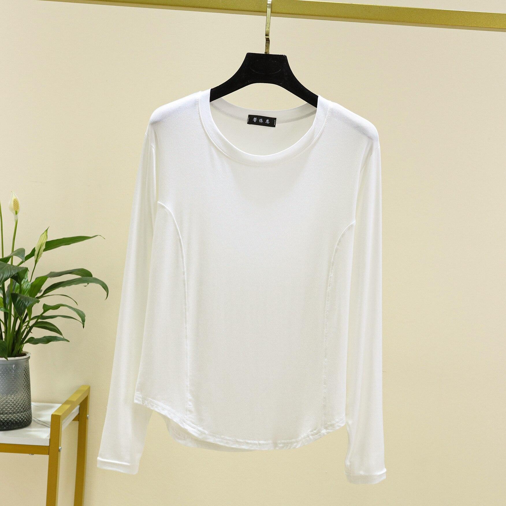 

2025 Весна и осень Новая женская цельная пижама из модала с большим круглым вырезом и длинными рукавами Футболка Топ Тонкий стиль с домашней одеждой XXL