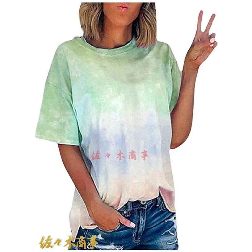 Women s Summer Shirt Loose Elegant Short Sleeve Round Neck Tie Dye T-Shirt Tops