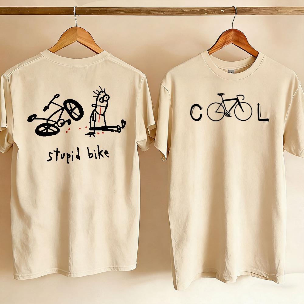 Cartoon Casual Short Sleeve Crew Neck TShirt for Unisex Novelty Graphic Tee Stupid Bike Cool Print Regular Fit Vintage Aesthetic