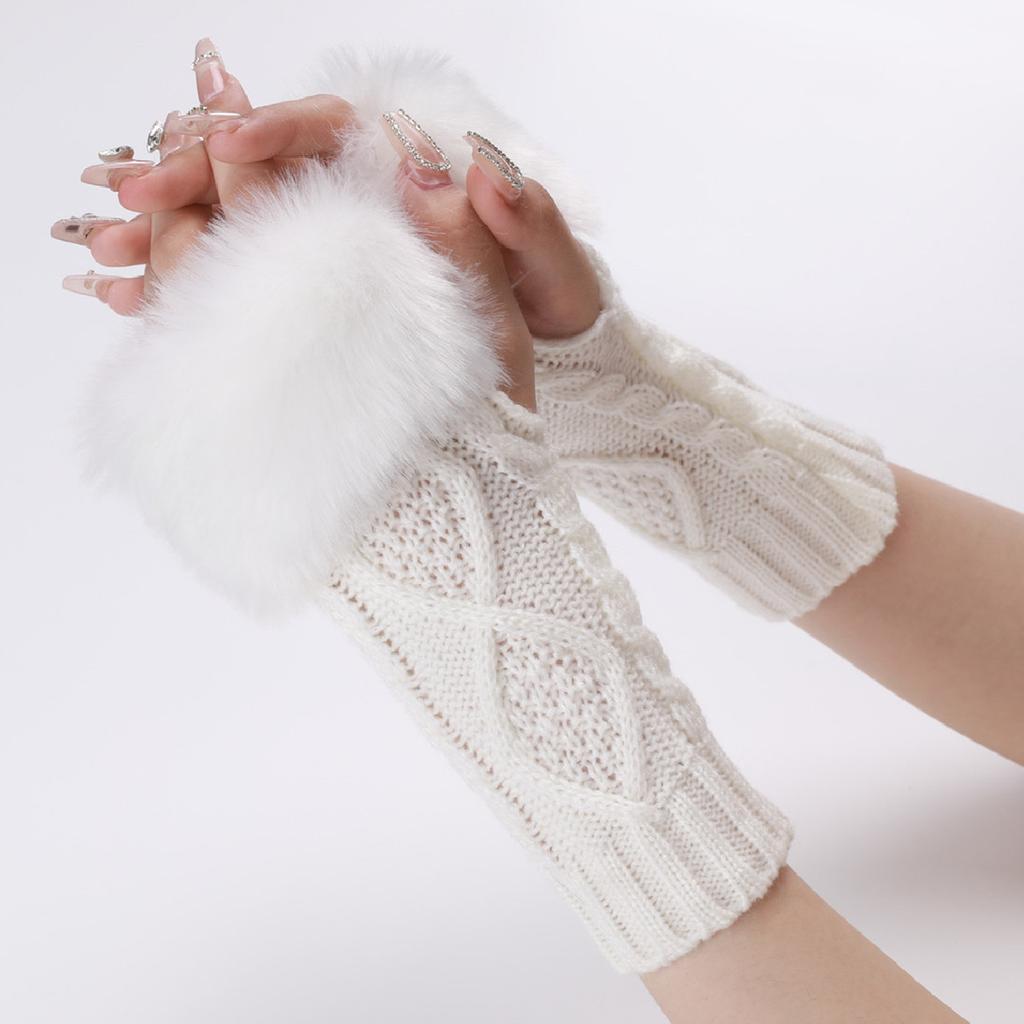 Diamond Shaped Short Gloves for Women Knitted Warm Half-finger Arm Sleeves