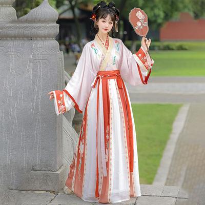 Kamelienserie Chinesischer Tang-Dynastie-Stil Hanfu Bedrucktes Oberteil mit Überkreuzkragen und Taillenrock-Set