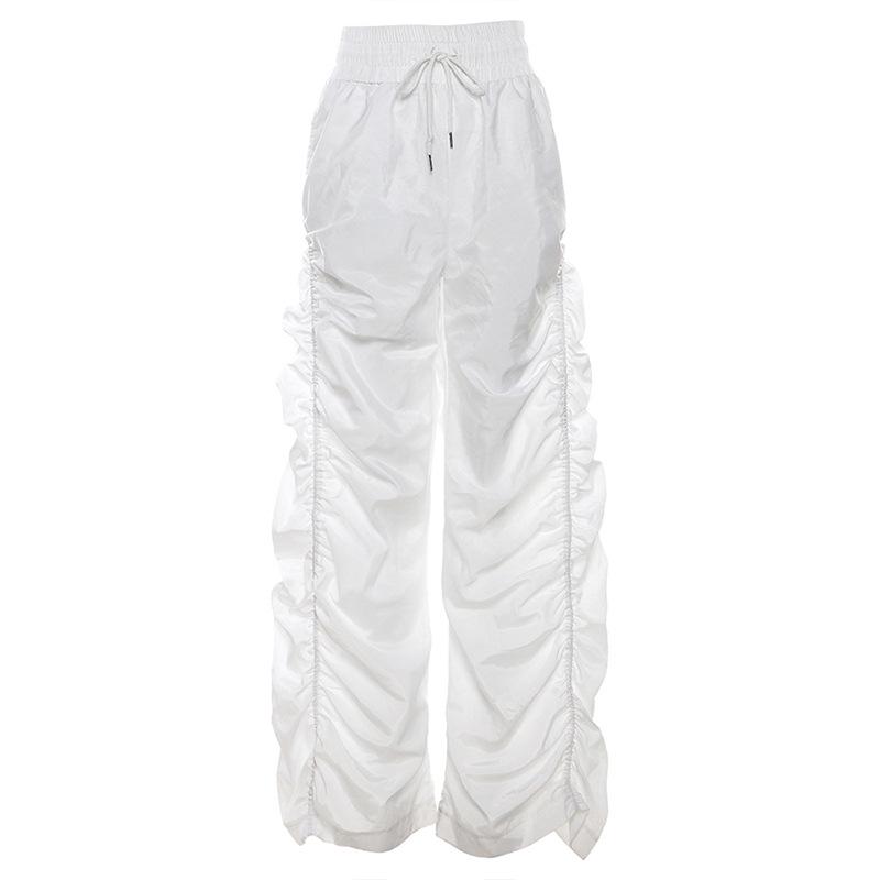 

Летние европейские и американские женские плиссированные кружевные повседневные брюки с высокой талией Large белый