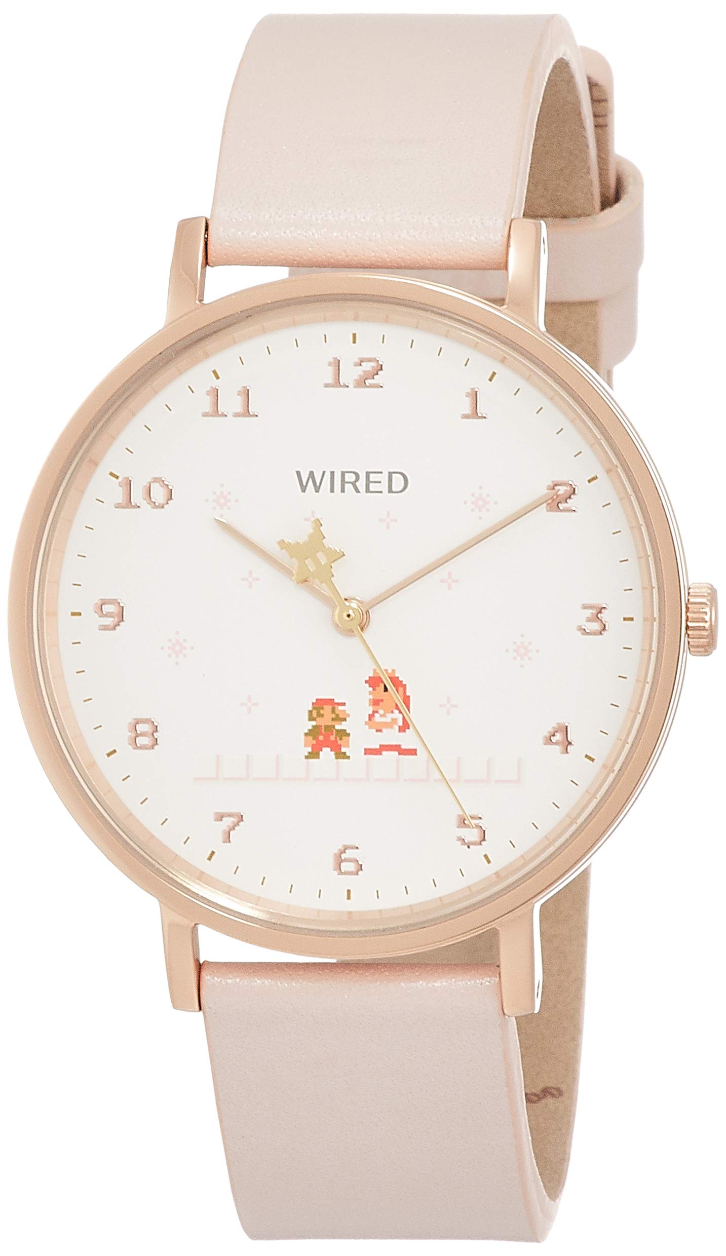 

[Часы Seiko] Наручные часы Wired Super Mario Brothers Limited 1200 Pieces Розовый циферблат Розовый ремешок из телячьей кожи AGAK707 Мужские розовые