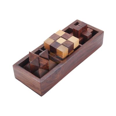 Shriji Crafts 3D-Puzzlespiel aus Holz, 3-in-1-Soma-Würfel, ineinandergreifender Block, Schlangenwürfel, Denkspiel, Weihnachten und Neujahr