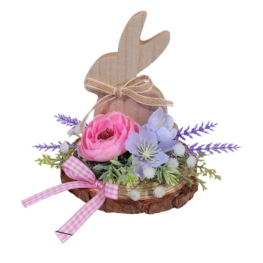 Simulated Flower Bunny Shaped Wooden Ornaments, Holiday Decoration Ornaments