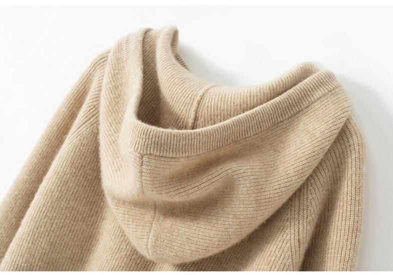 Women's Loose Knit Cashmere-Style Hooded Pullover Sweater, Solid Color, Base Layer for Autumn.