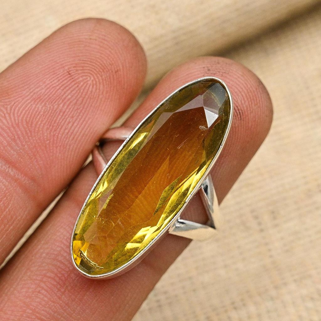 Elegant Citrine Gemstone Handmade 925 Solid Sterling Silver Jewelry Lovely Ring For Her