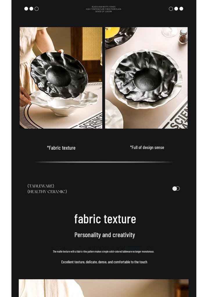 Large Japanese Ceramic Pleated Salad Plate - High-End Elegant Tableware